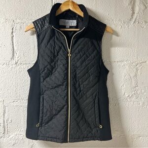 Marc New York Black Quilted Vest Women’s Sz M Faux Leather Top, Knit Side Panels